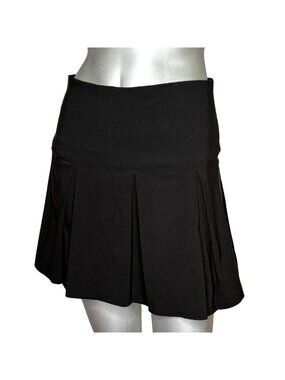 2000s Le Chateau Canada Black Box Pleat Mini Skirt Rayon Stretch 1/2 XS Y2K